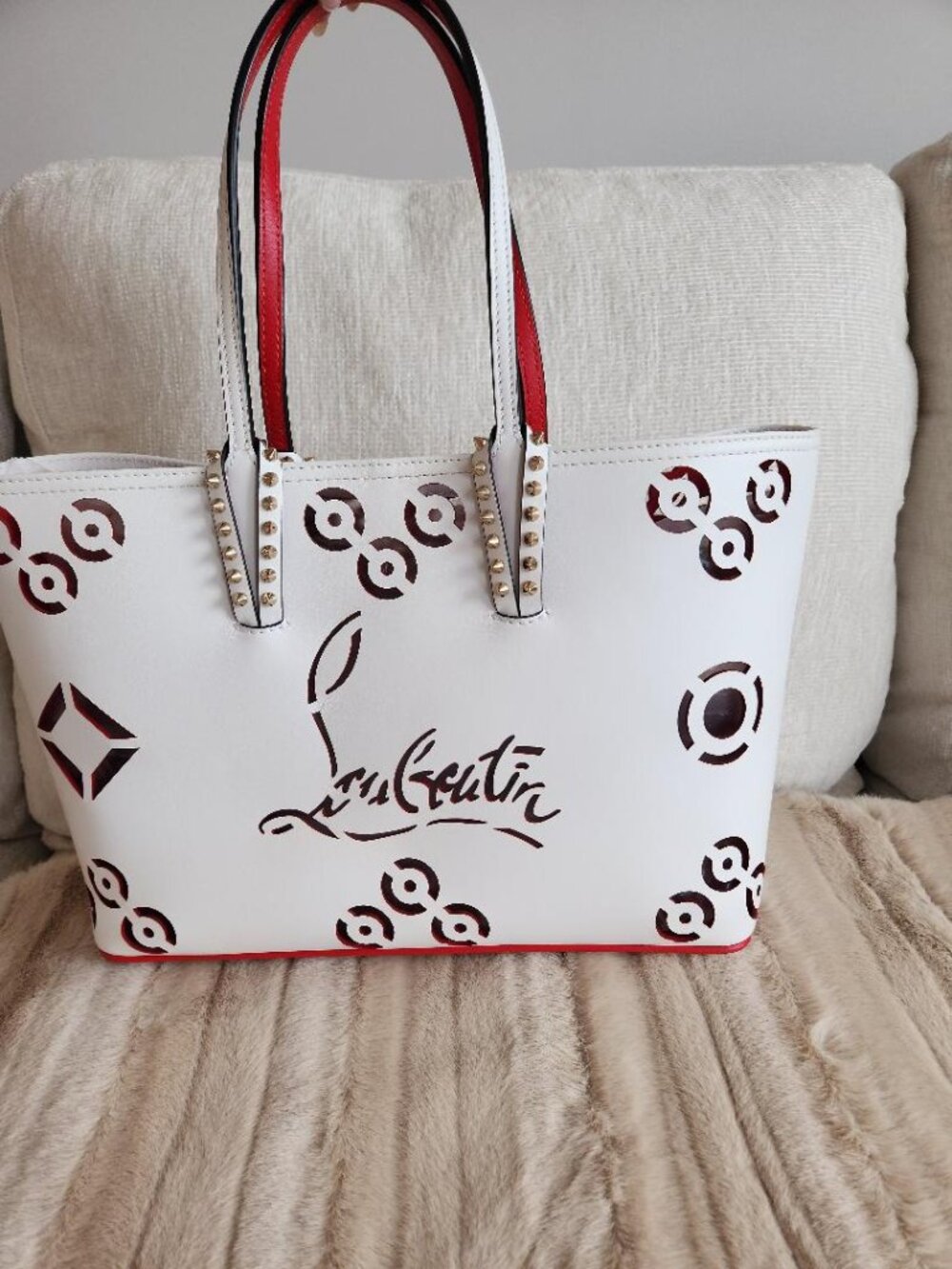 Christian Louboutin Cabata Tote – White/Red